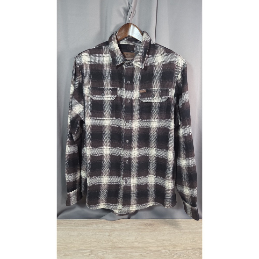 Orvis Men's Heavy Knit Brown Black Plaid 100% Cotton Shirt Large
